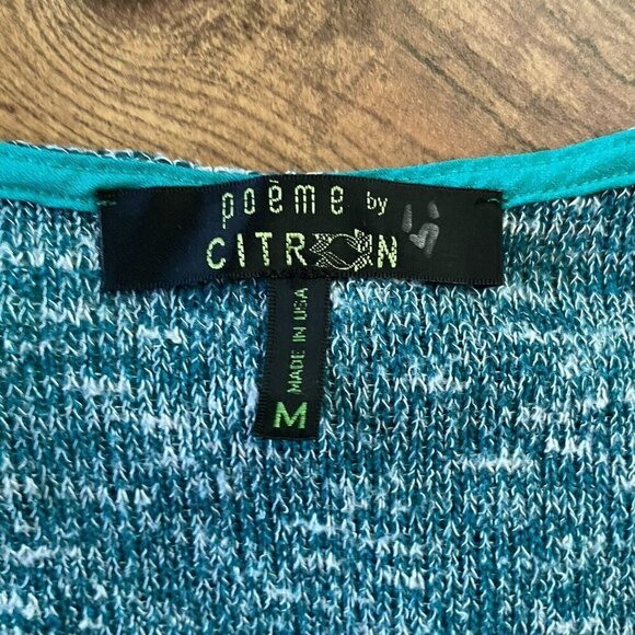 Poeme by Citron Womens Tunic Top Sz Medium Blue Mixed Media Knit Sharkbite Hem - Picture 7 of 7